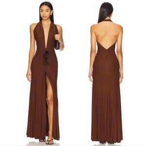 Deme by Gabriella Elida Maxi Dress in Chocolate Brown Formal Gown Medium M